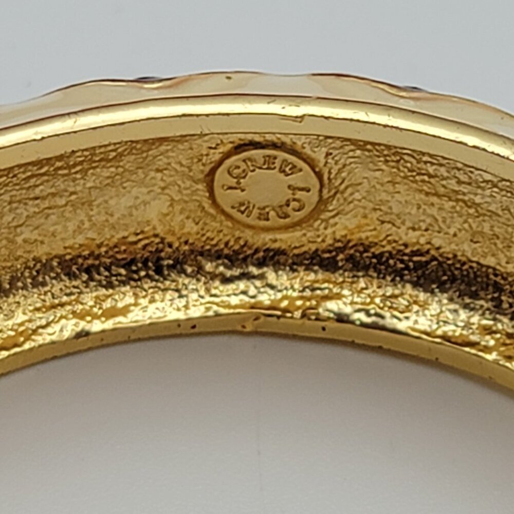 J.Crew Gold Tone Turquoise Bead Multicolor Enamel Hinged Bracelet Clamper 6.5" - Picture 5 of 6